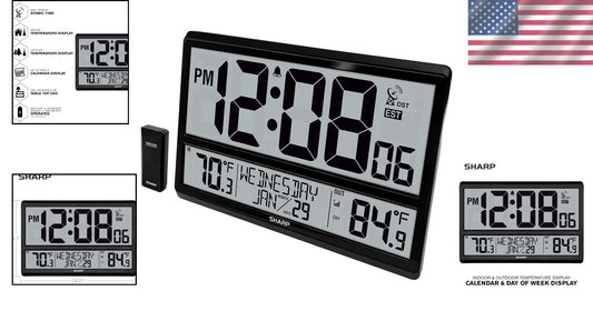 Wireless Outdoor Sensor & Easy-Read Atomic Clock - Battery Powered, 4" Display