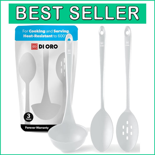Durable Heat-Proof Silicone Spoon Set - 3 Pieces for Mixing, Serving & Stirring