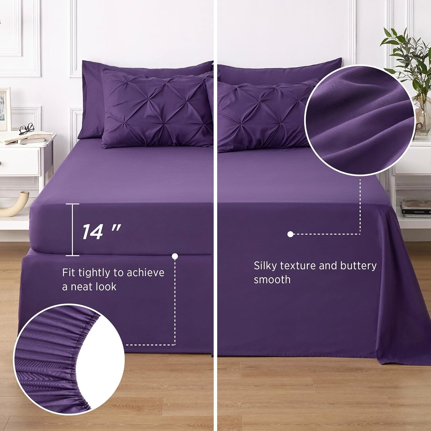 7-Piece Modern California King Bedding Set - Elegant Purple Comforter & Sheets