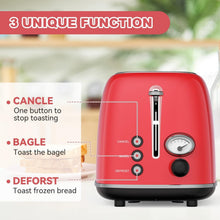 Load image into Gallery viewer, Stylish 850W Retro Toaster: 2 Slice, 1.5'' Slots, Defrost &amp; High Lift Features