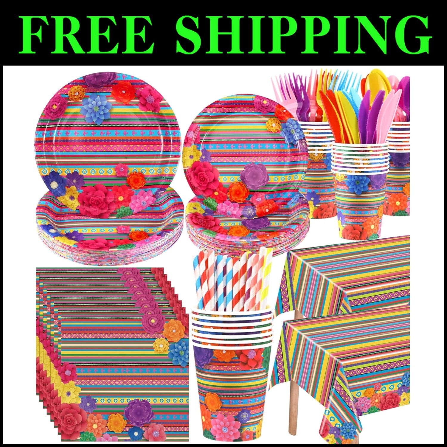 Disposable Mexican Party Tableware Set for 50 - Quick Cleanup & Festive Style