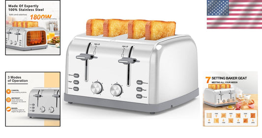 Versatile 4 Slice Retro Toaster with Cancel & Defrost Functions for All Breads