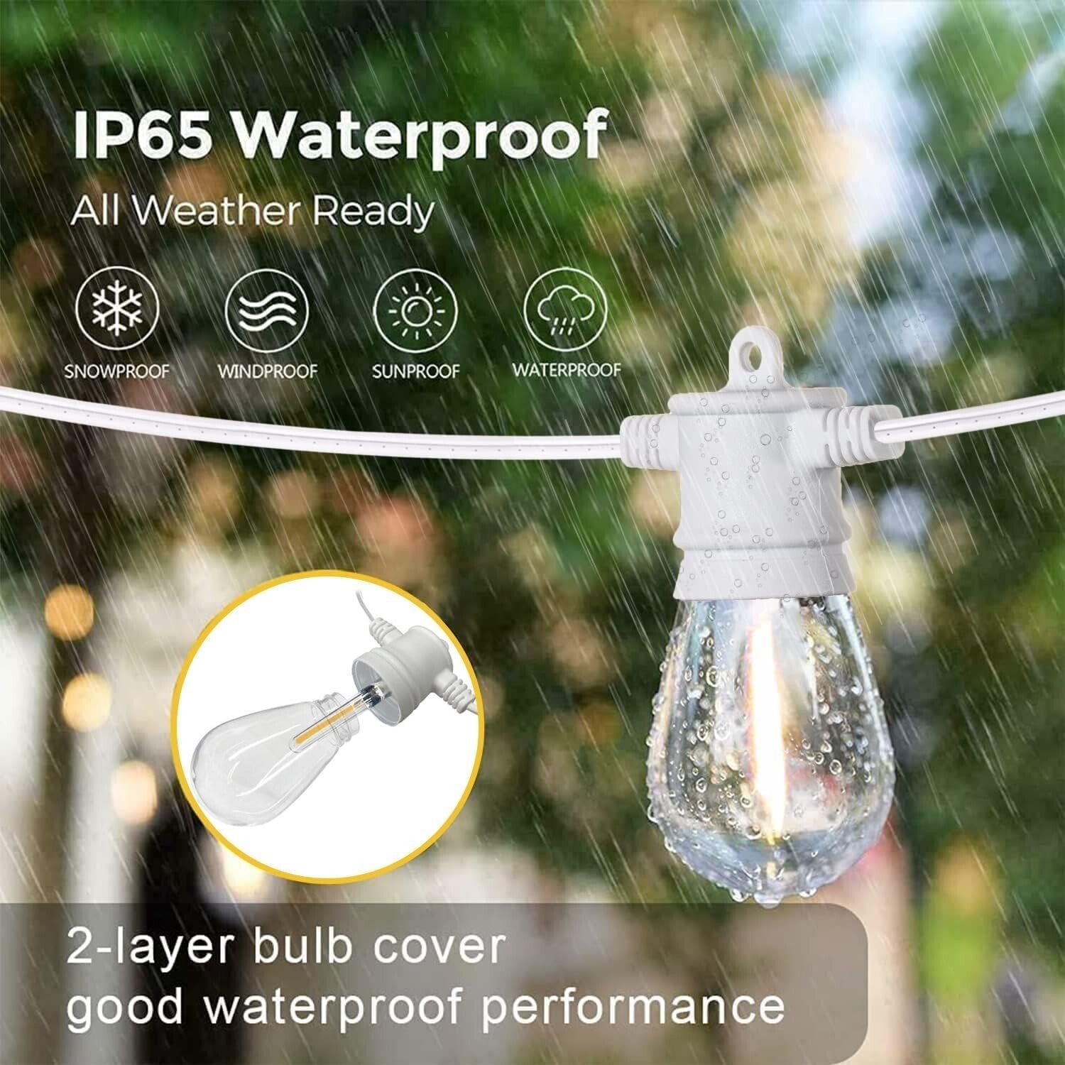 48ft Outdoor String Lights with 16 Shatterproof LED Bulbs - Dimmable & Weathe...