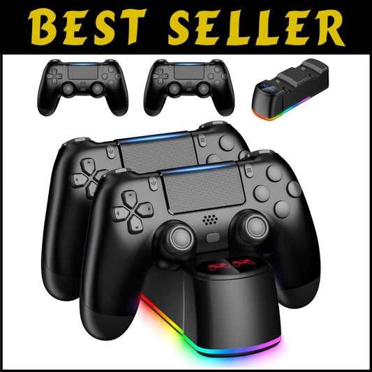 Wireless PS4 Controller 2 Pack with LED Charging Dock Station - Gaming Must-Have