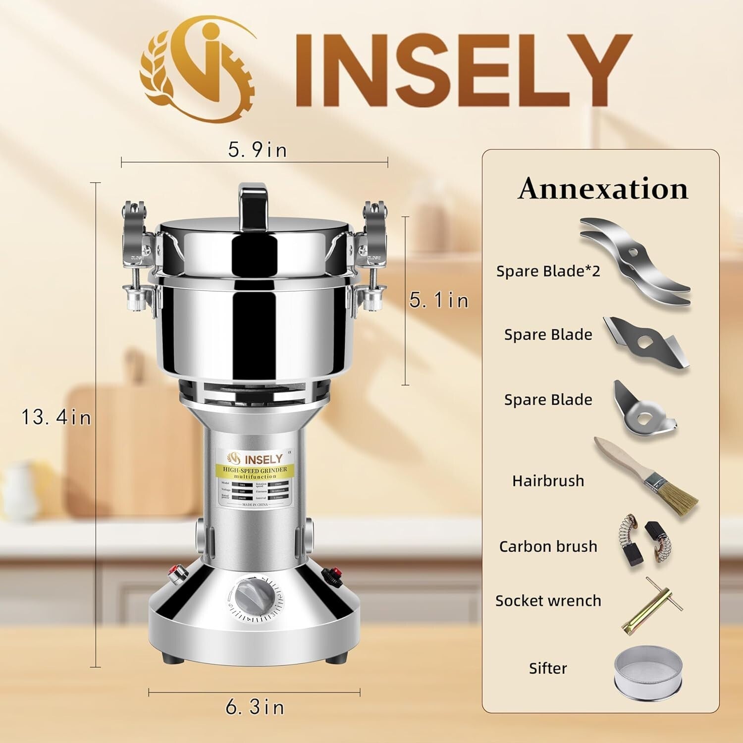 700g High-Speed Stainless Steel Grain Mill Grinder for Fresh Flours & Spices