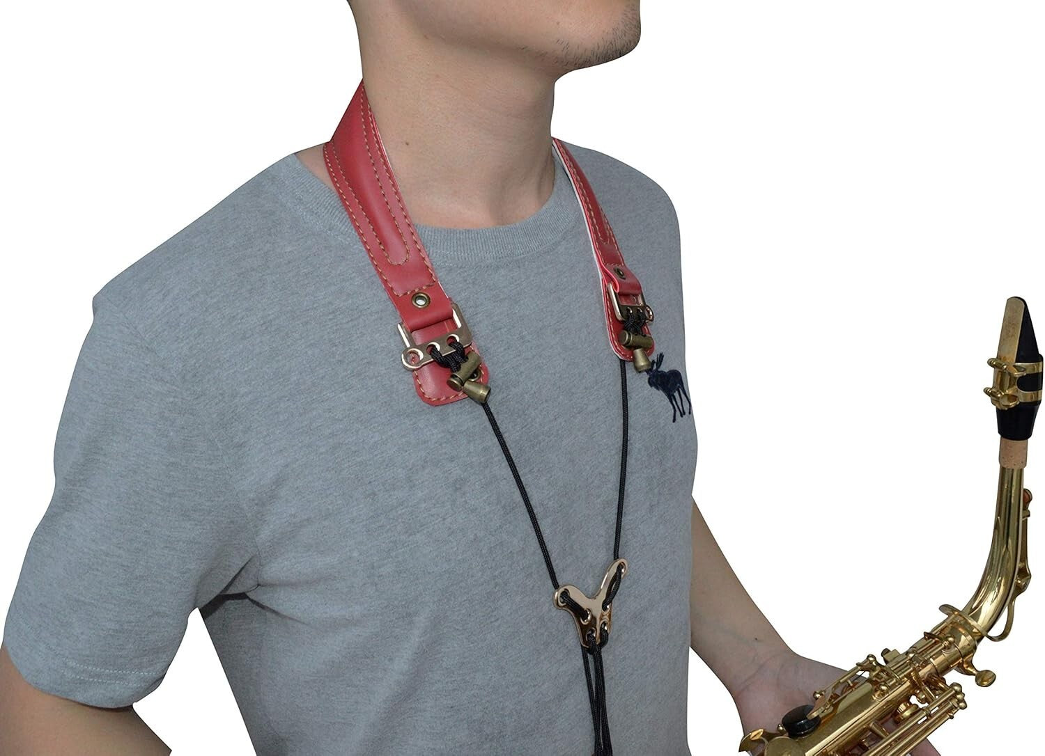 Elegant Leather Saxophone Neck Strap - Ergonomic and Breathable for Alto/Tenor