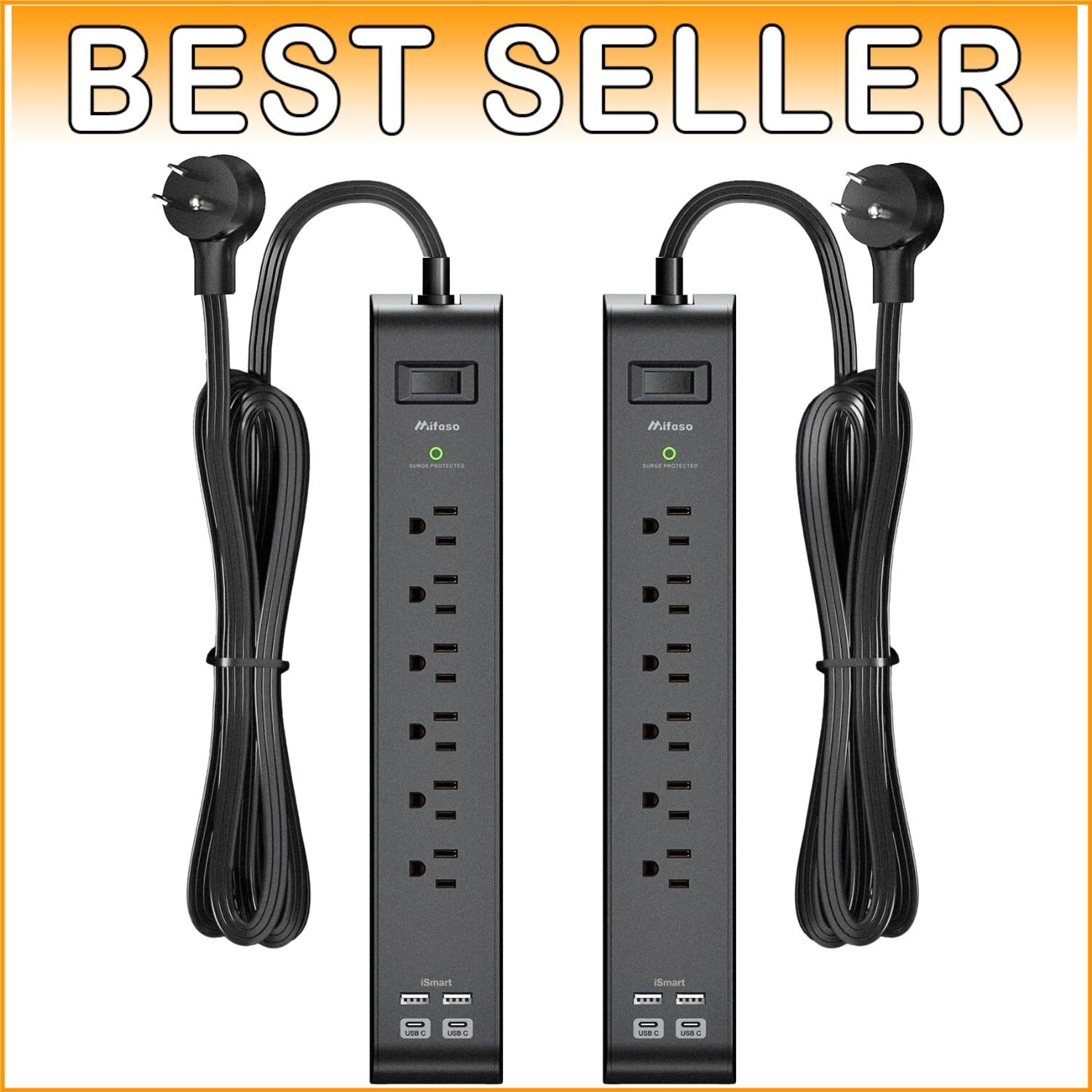 900 Joules Surge Protector with 6 AC Outlets and 4 USB Ports for Home Office