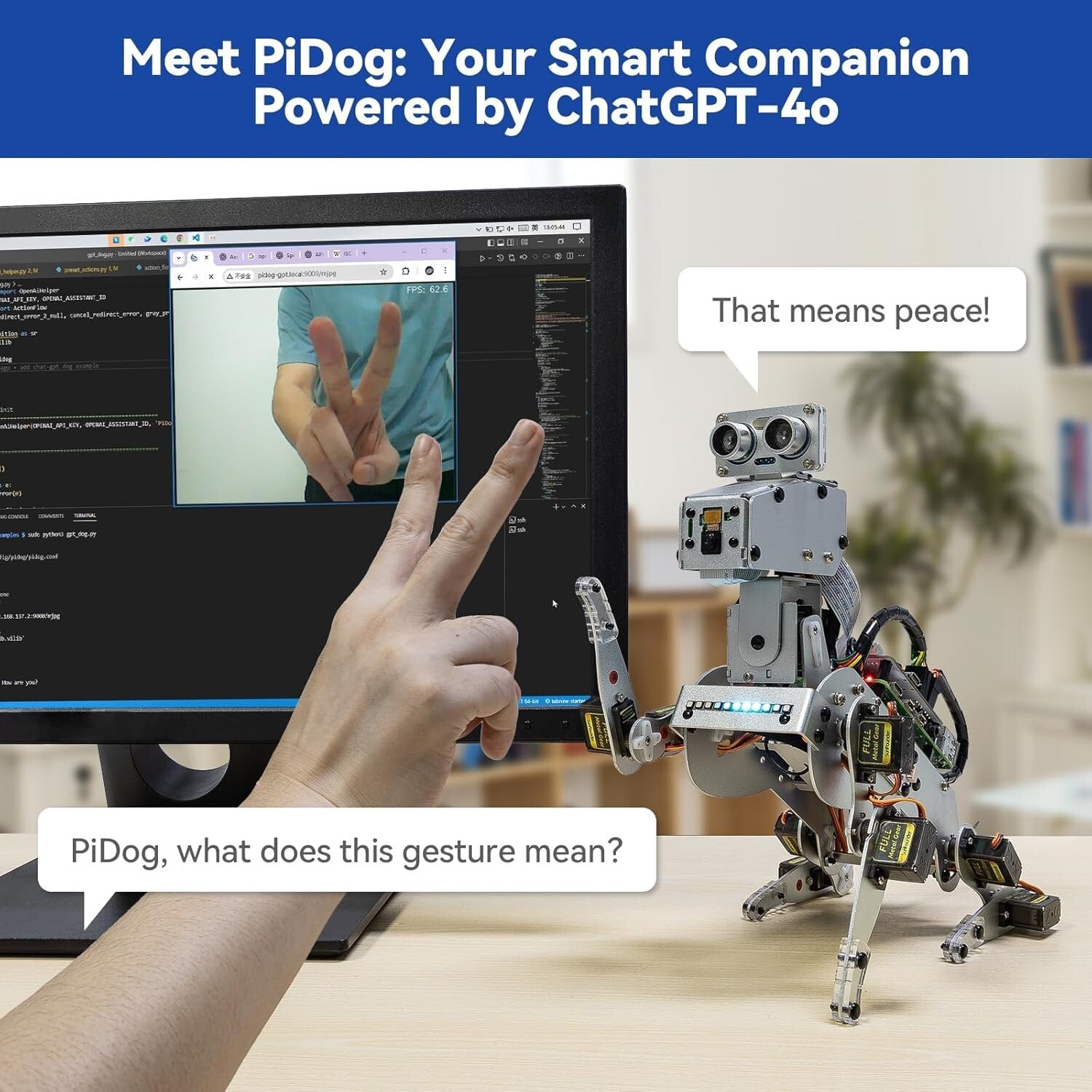 Raspberry Pi AI Robot Dog Kit - 12 Servos, App Control, and Video Recognition