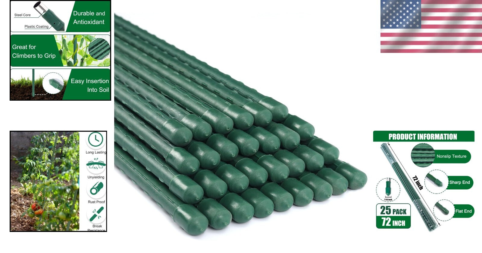 Rustproof 6ft Plastic Coated Steel Plant Stakes for Strong Garden Support