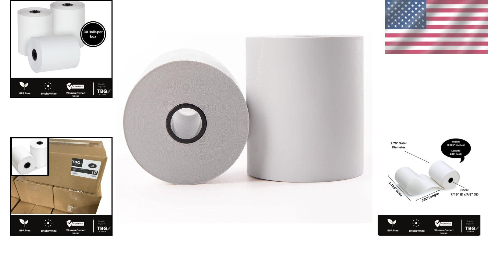 BPA-Free Thermal Receipt Paper Rolls for POS - 3 1/8” x 230’ – 30 Rolls