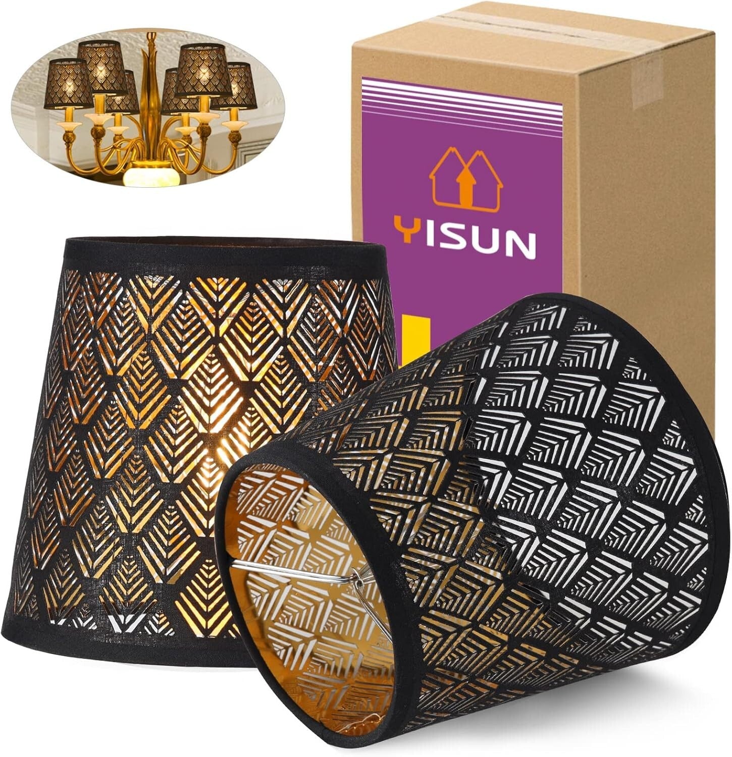 Flame Retardant Clip-On Lamp Shades Set - Laser Engraved Chandelier Design