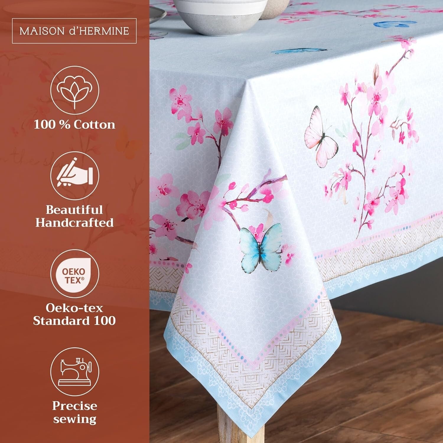 Durable Watercolor Design Tablecloth - Cotton 108" x 60" for Weddings & Parties