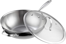 Load image into Gallery viewer, Heavy Duty 12-Inch Multi-Ply Clad Wok Pan with Glass Lid for Everyday Cooking