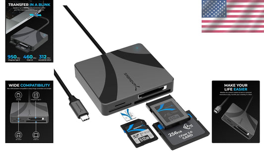 Portable USB-C Multi-Card Reader - High-Speed Transfers for Multimedia Files