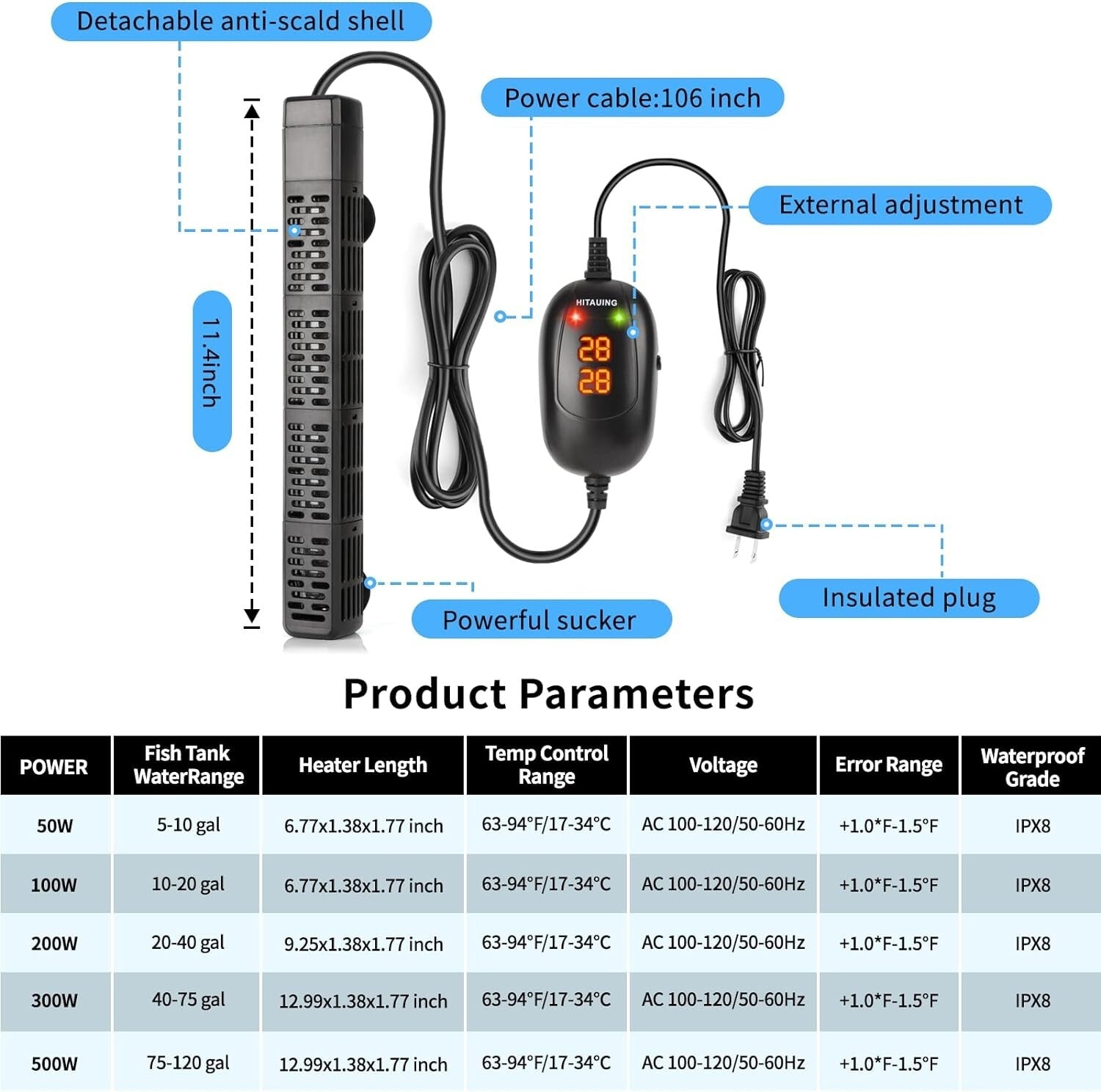 Explosion-Proof 300W Submersible Heater for Fish Tanks - Wide Use & Easy Install