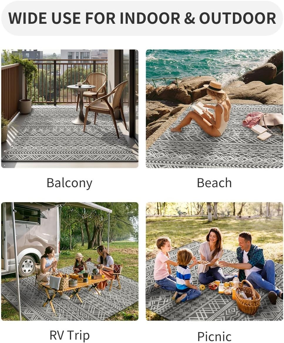 Stylish Grey Water-Resistant Outdoor Area Rug - Ideal for Patios and Balconies