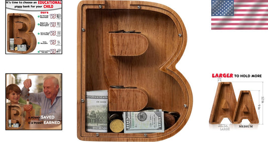 Elegant 12-Inch Kids Savings Bank - Custom Initial B Design for Boys and Girls