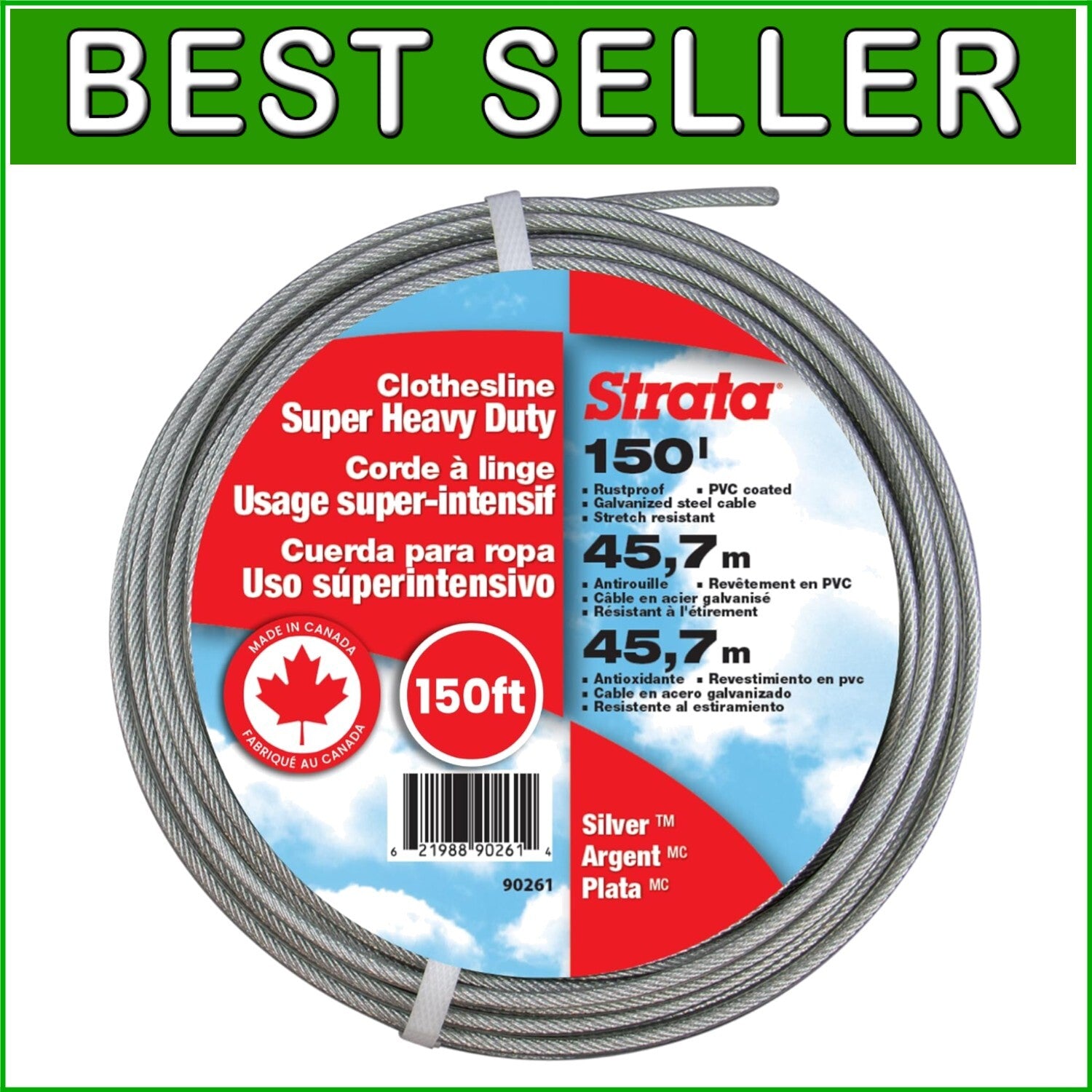 150ft Heavy Duty PVC Coated Clothesline - Galvanized Steel Wire for Outdoors