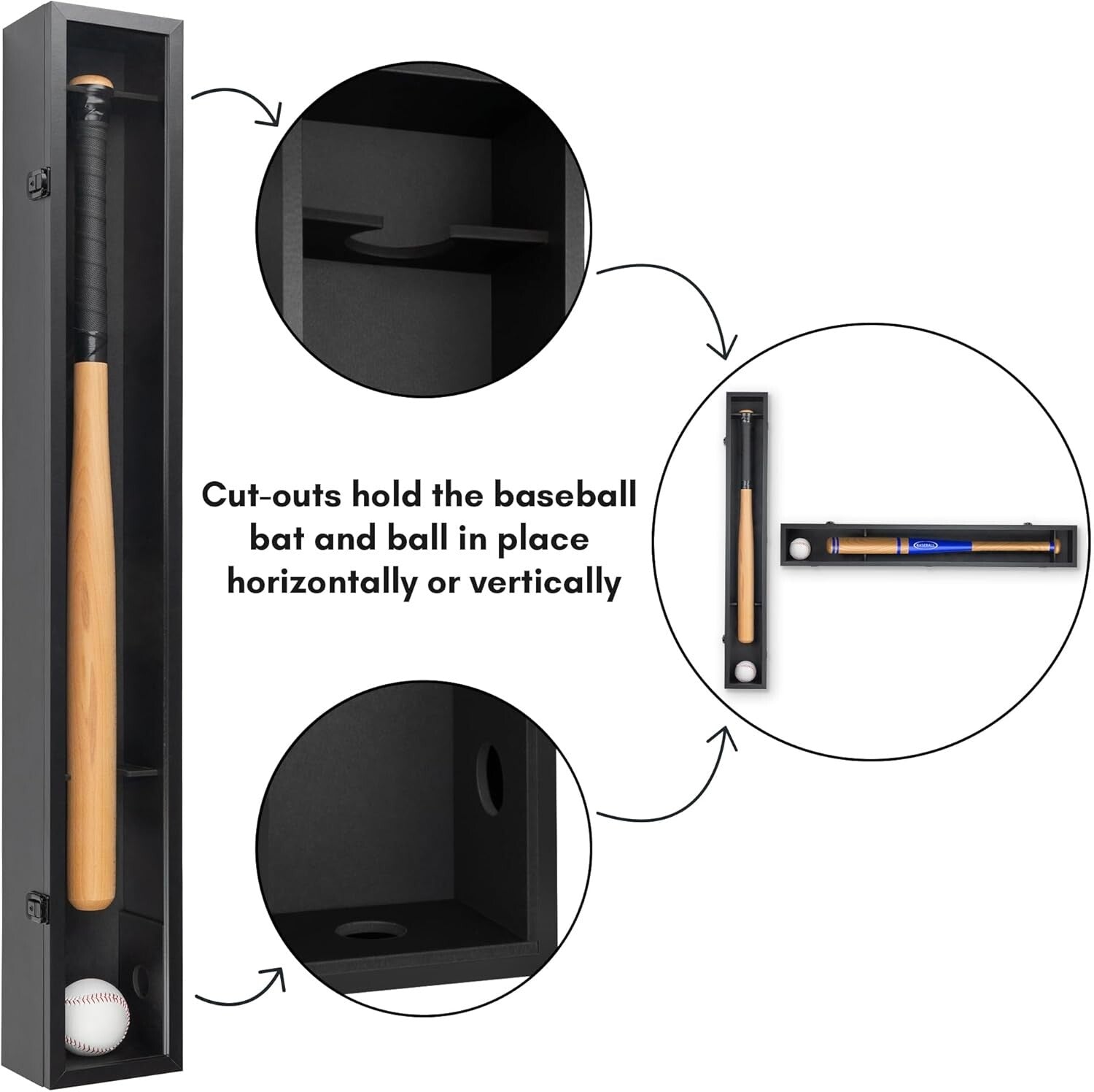 Durable Black Baseball Bat and Ball Display Case - 37.8x4.3 Inches Wall Frame