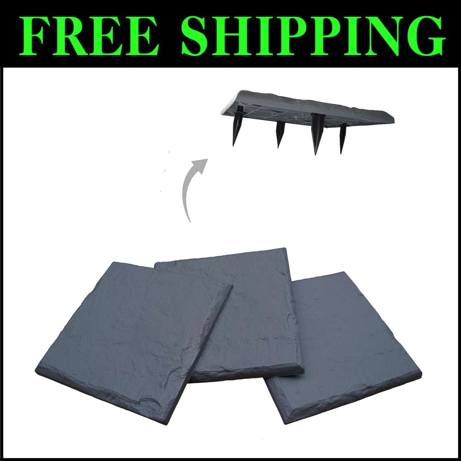 Square 15.5" Decorative Walkway Stones with Durable Ground Stakes - Slate Grey