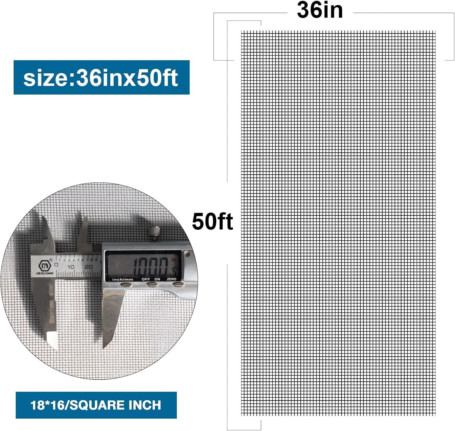 Adjustable 36x50 Fiberglass Screen Roll - Effortless DIY Insect Protection Mesh
