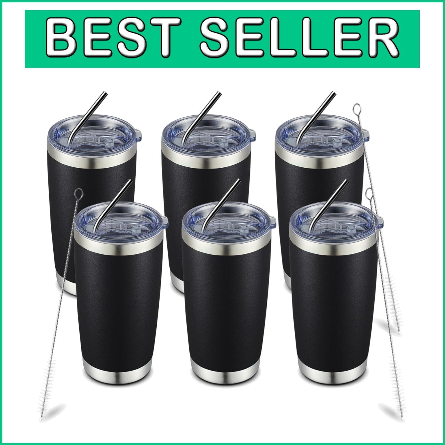 6 Pack 20oz Double Wall Insulated Stainless Steel Travel Tumblers for Hot & Cold