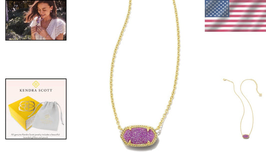 Elisa 14k Gold-Plated Pendant Necklace for Women - Dainty Mulberry Drusy Charm