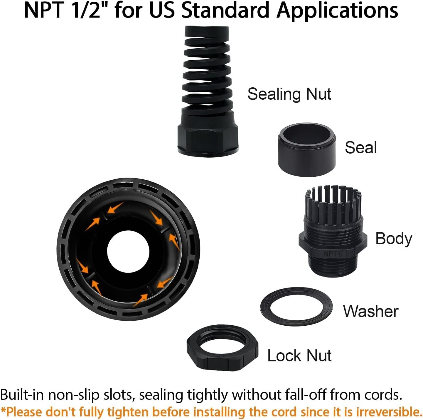 Durable 50-Pack Black Nylon Cable Glands with IP68 Protection for Electrical Use