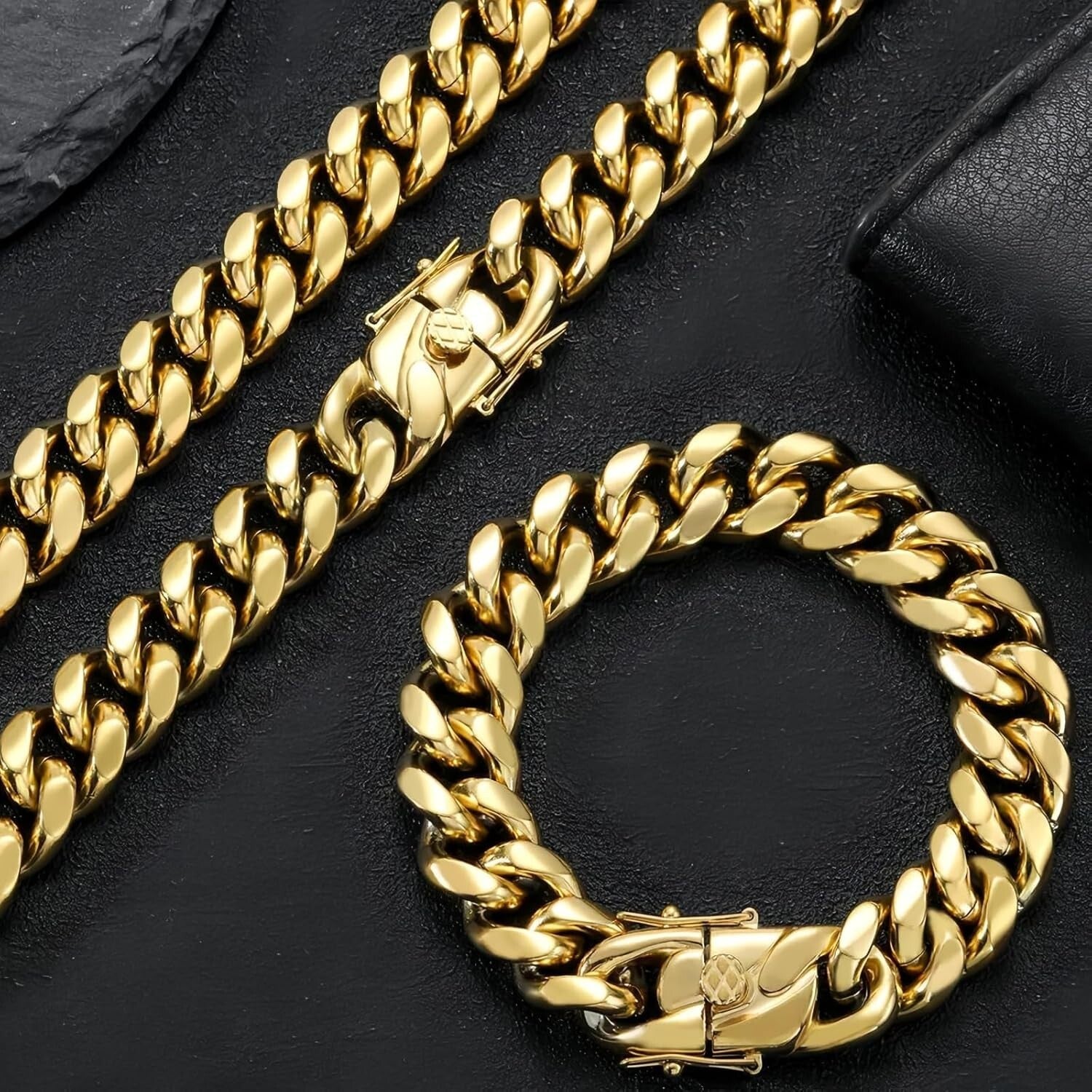 15mm Miami Cuban Link Chain Necklace - 18k Gold Stainless Steel - Stylish Unisex