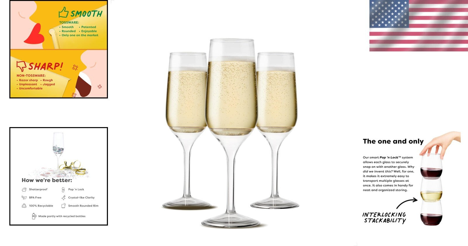 Set of 48 Unbreakable, Crystal Clear Champagne Flutes - 6oz Premium Quality