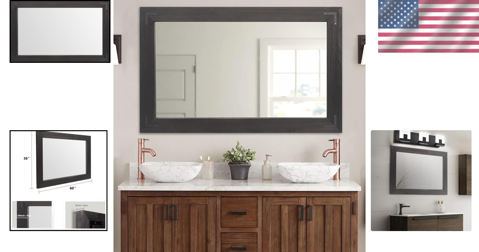 Versatile Rustic Wood Wall Mirror - Horizontal or Vertical Hanging, 60" x 36"
