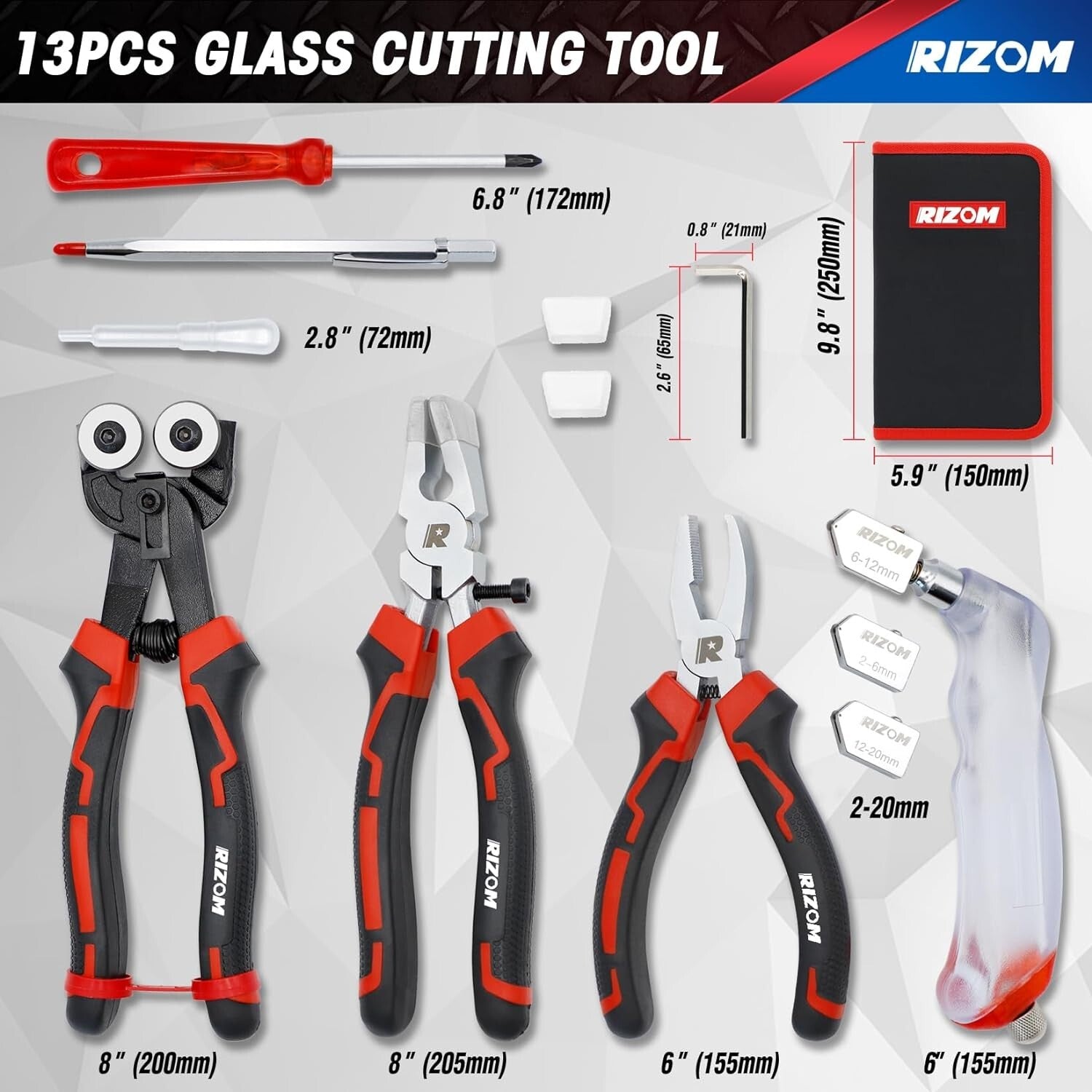 Premium Glass Cutting Tool Set: 8" Nippers, Curved Pliers & Breaker Grozer