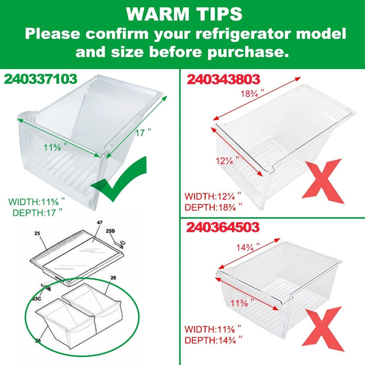 Durable 2-Pack Refrigerator Crisper Drawers - Frigidaire & Kenmore Compatible