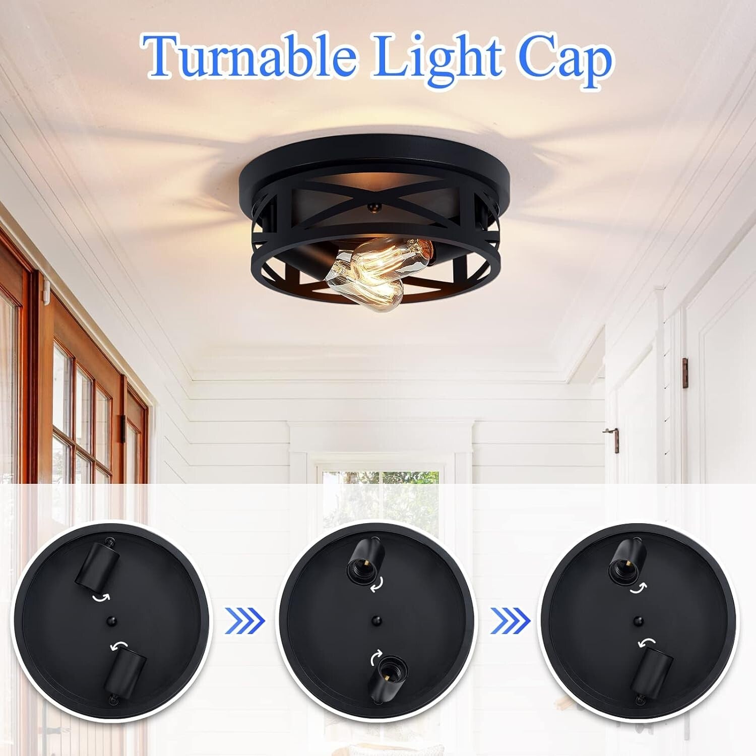 Modern Black 2-Pack Flush Mount Ceiling Light Fixtures for Hallway & Kitchen