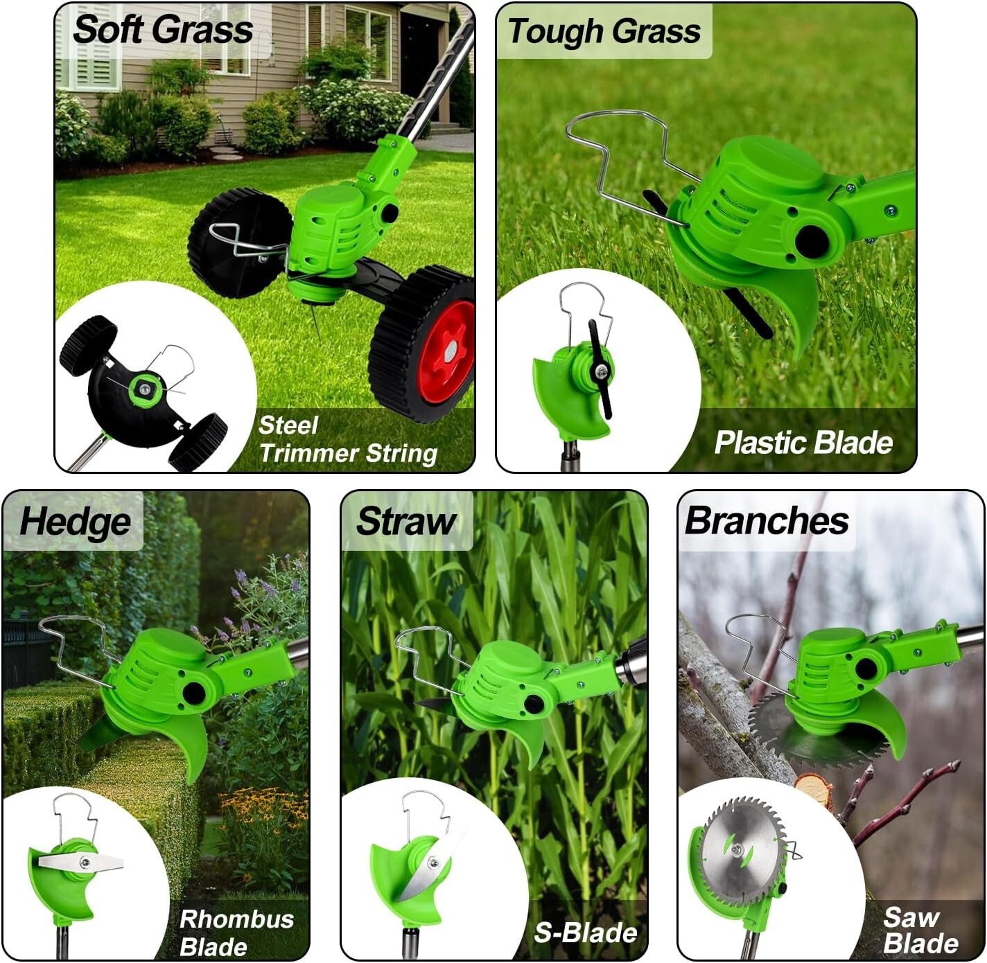 Lightweight Foldable Electric Grass Trimmer with Adjustable Height & Blades