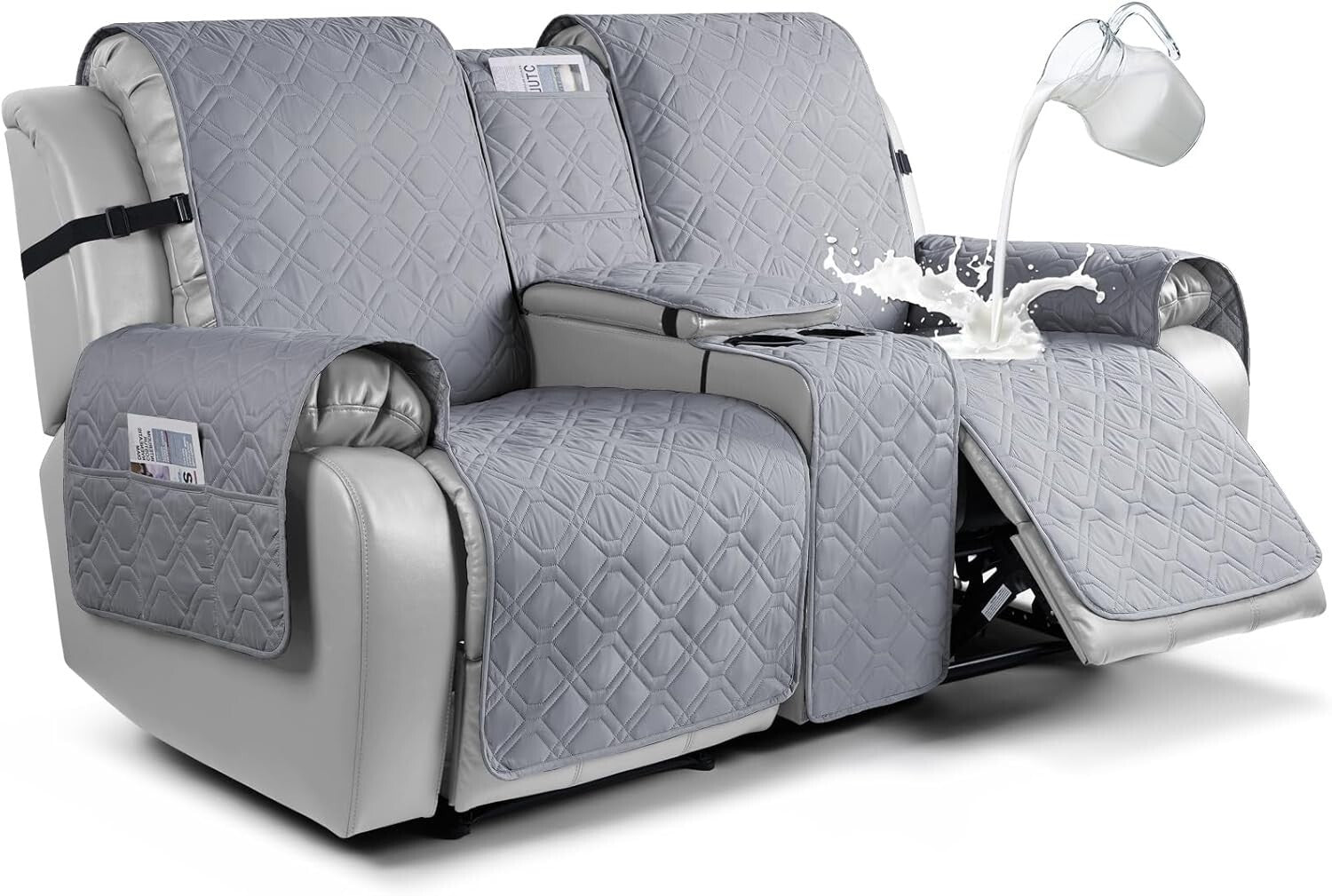 Slip-Resistant Two-Seater Recliner Cover with Console & Side Pockets - Easy Care