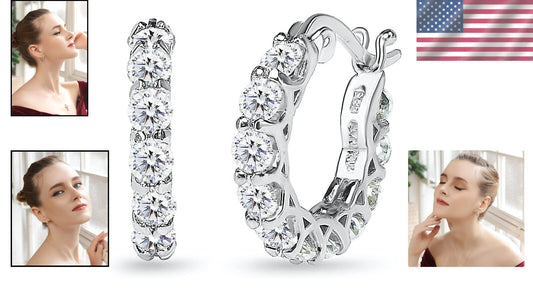 Classic Sterling Silver 16mm AAA CZ Small Hoop Earrings for Women - Gift Boxed