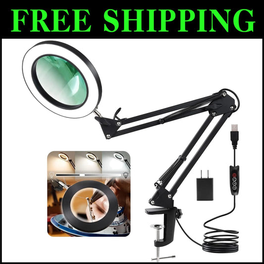 Professional Quality 10X Glass Magnifier with Adjustable Clamp & Eye Protection