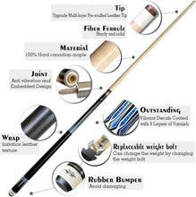 Load image into Gallery viewer, Professional 2-Piece Canadian Maple Pool Cue with 13mm Tip - Selectable Weight