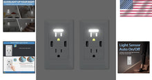 Load image into Gallery viewer, Receptacle with USB Charging and Night Sensor - Safe 15 Amp Electrical Solution