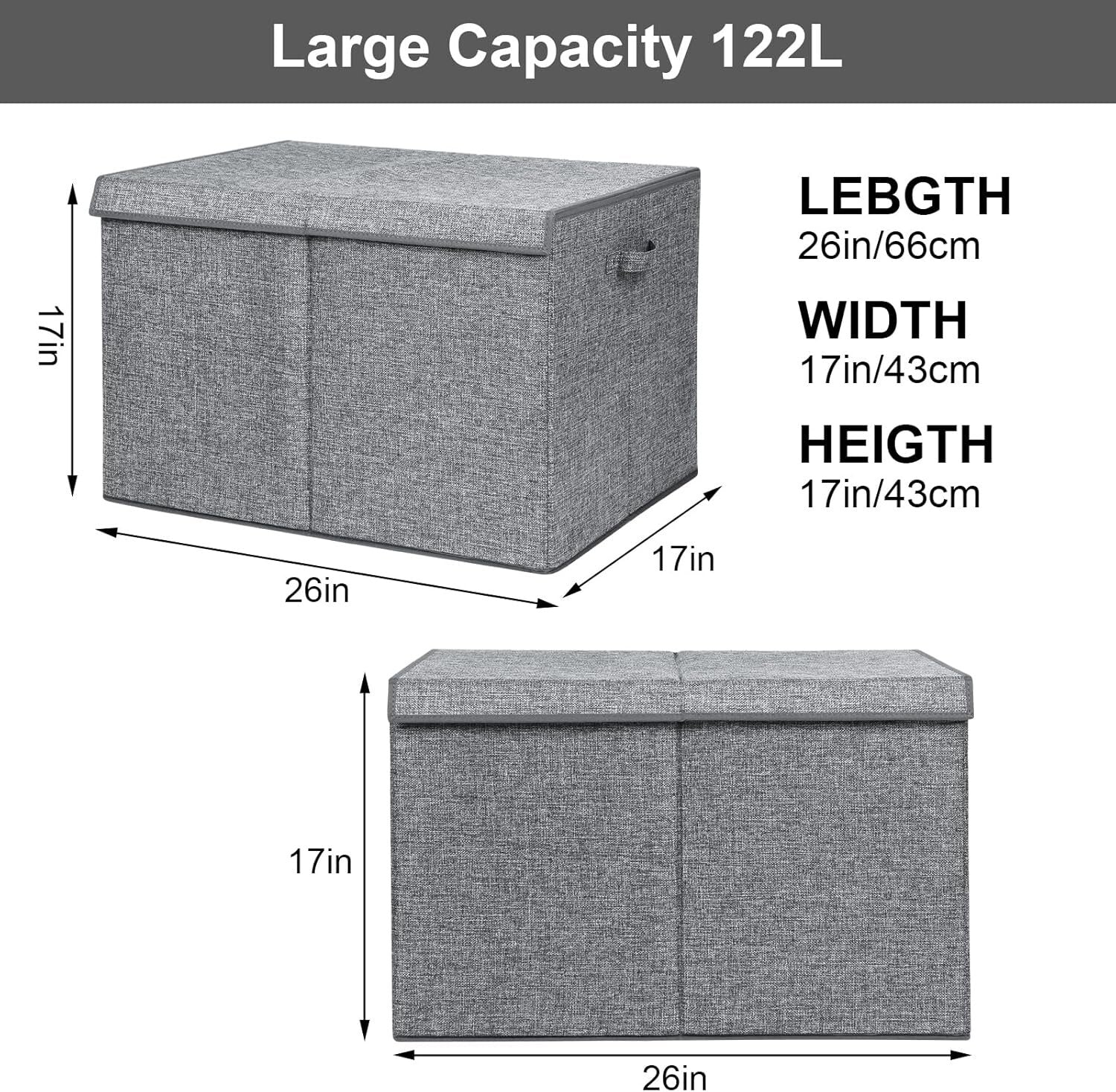Durable Foldable Toy Chest with 122L Capacity - Perfect Storage for Playrooms