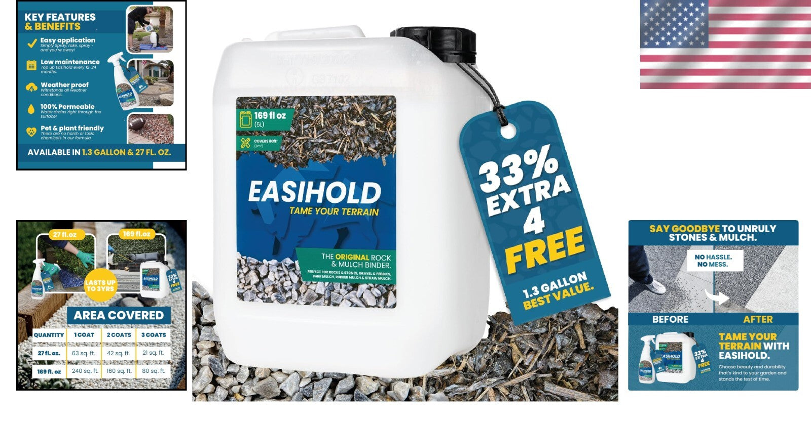 Ready-to-Use EASIHOLD Gravel Binder - Eco-Friendly Solution for Stones & Mulch