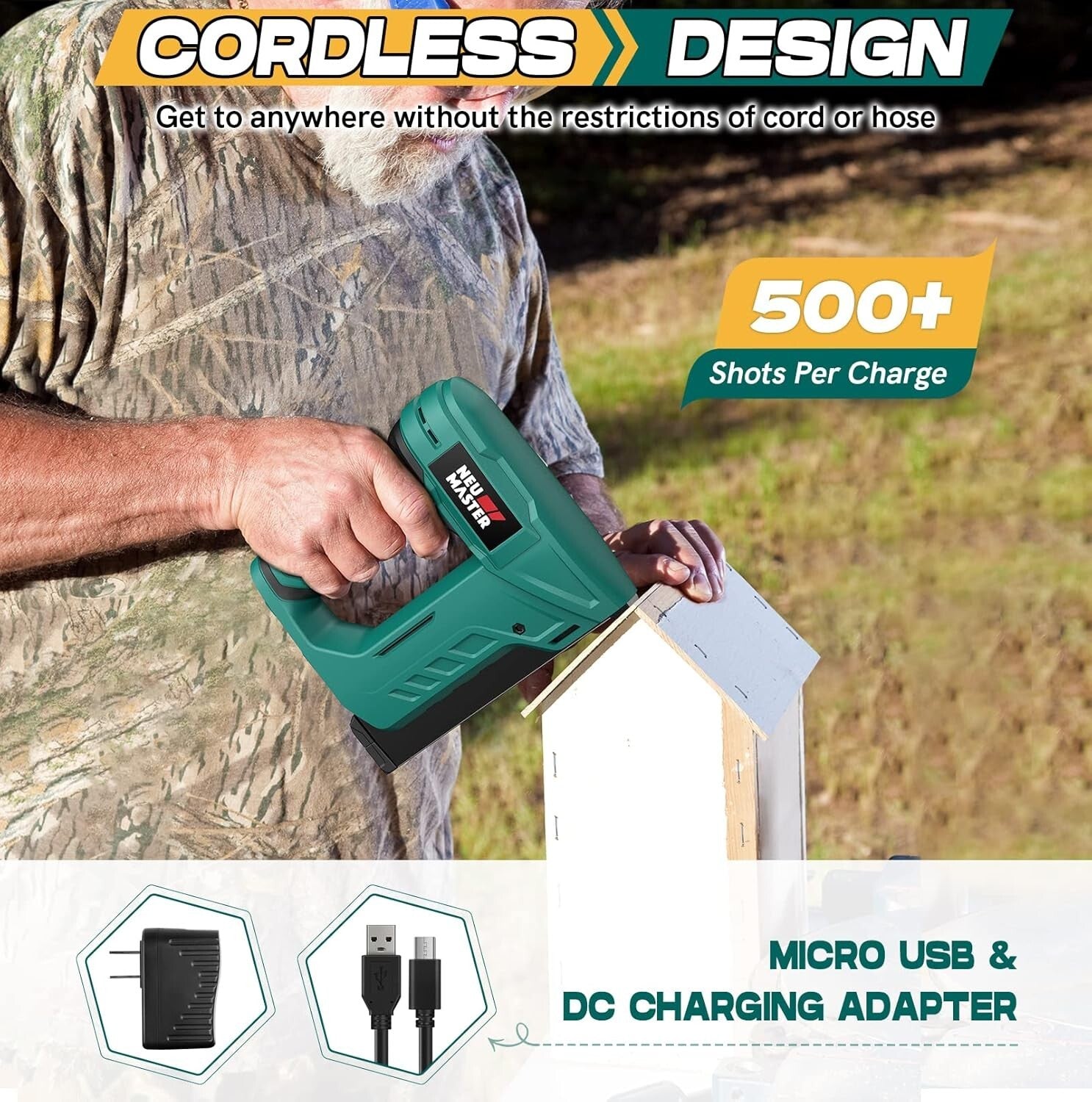 Lightweight Impact Drive Cordless Stapler with T50 Staples - 504 Count Included