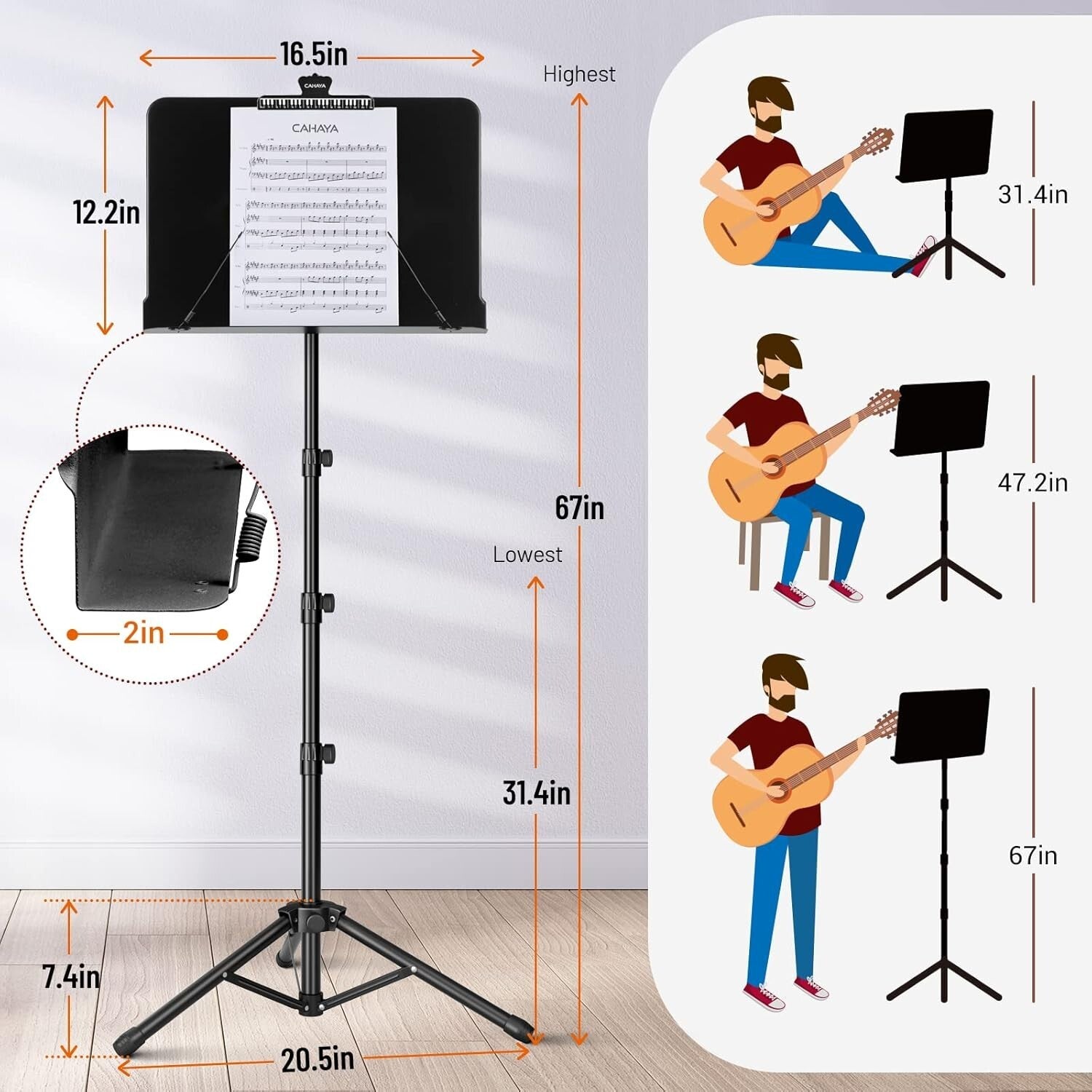 Black Alloy Steel Music Stand with Tiltable Tray - Perfect for Musicians