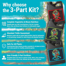 Load image into Gallery viewer, Cronk Nutrients 3-Part Plant Food Kit: Hydroponics &amp; Bloom Booster, 4L Liquid