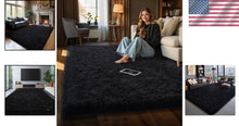 Load image into Gallery viewer, Fluffy Black Area Rug 6' x 9' - Machine Made Soft Rug for Kids &amp; Living Rooms