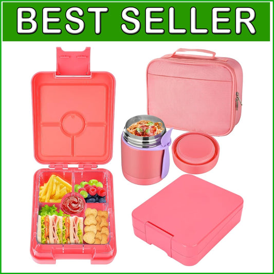 4-Compartment Kids Bento Box with Matching Insulated Lunch Bag & Soup Jar