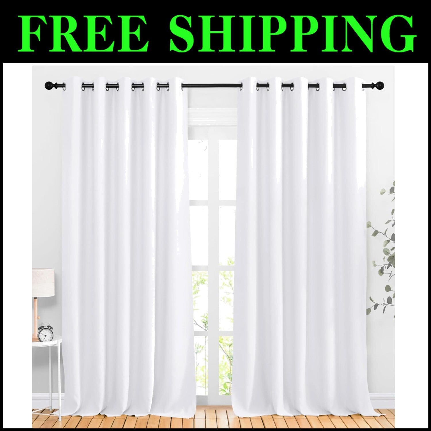 Modern White Room Darkening Grommet Curtains - Noise Reducing Insulated Panels