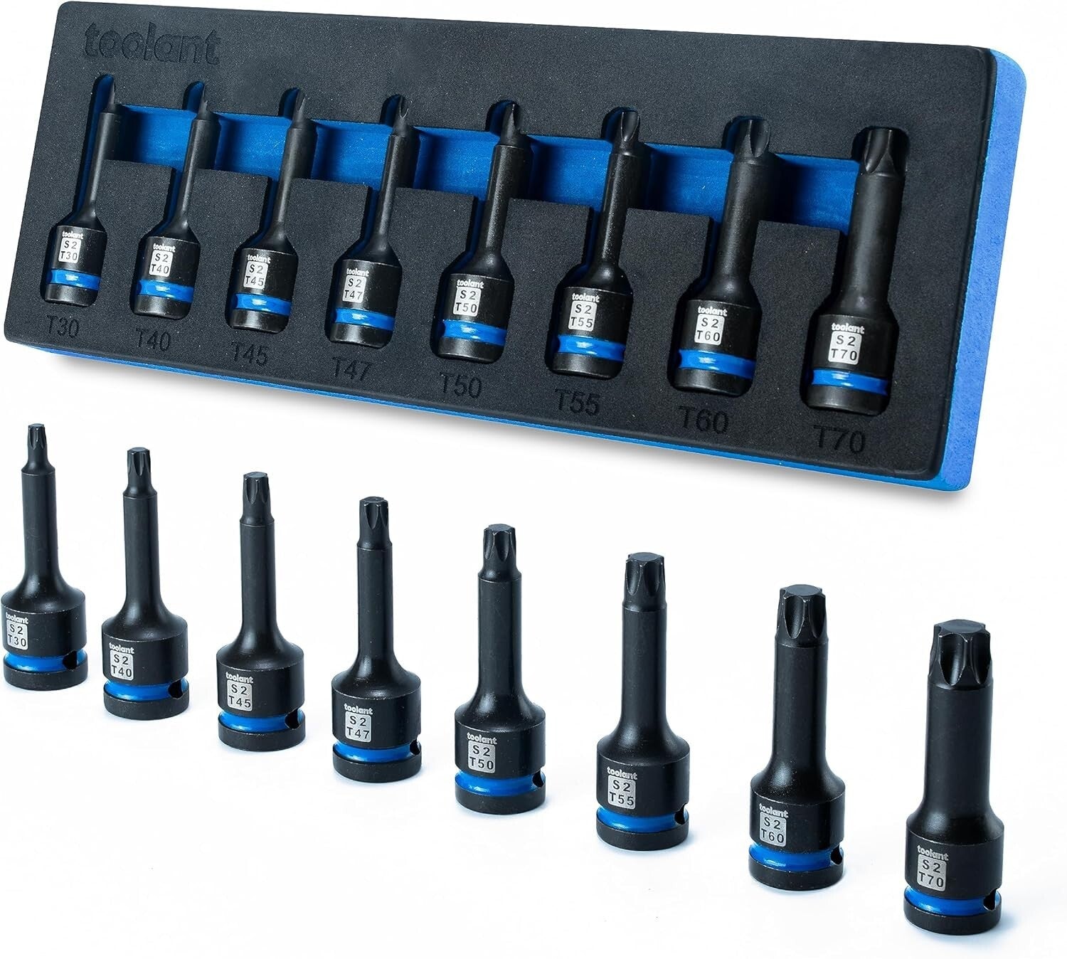 Impact-Resistant Torx Bit Socket Set - 8 Pieces T30-T70 with High Strength Steel
