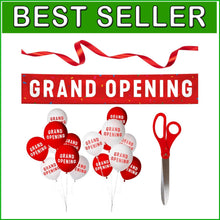 Load image into Gallery viewer, Complete Ribbon Cutting Ceremony Kit with Giant Scissors &amp; Balloons - Red White